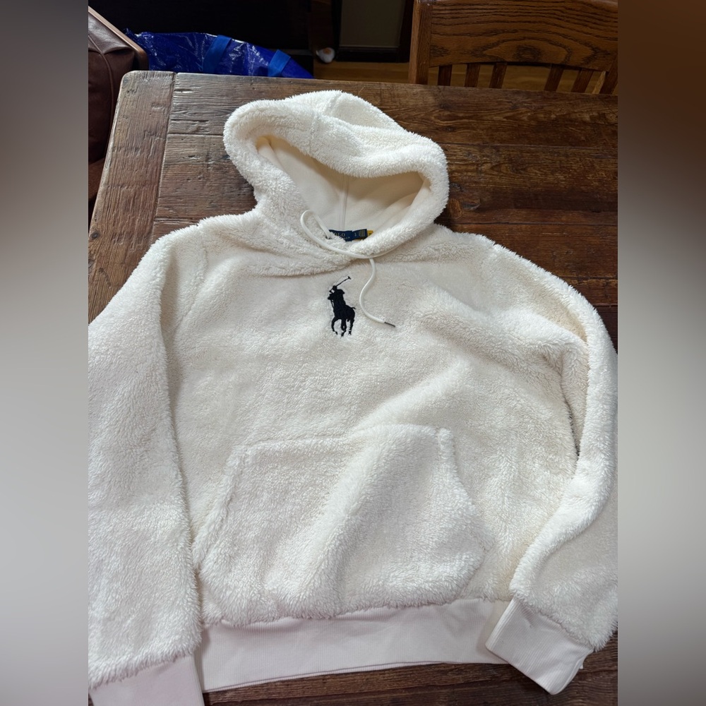 Women’s Polo by Ralph Lauren White Sherpa Hooded Pullover Large great shape